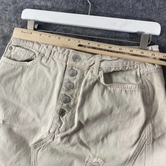 Free People Skirt 31 Beige Denim High Rise Distressed Mini Button Fly - Picture 4 of 11